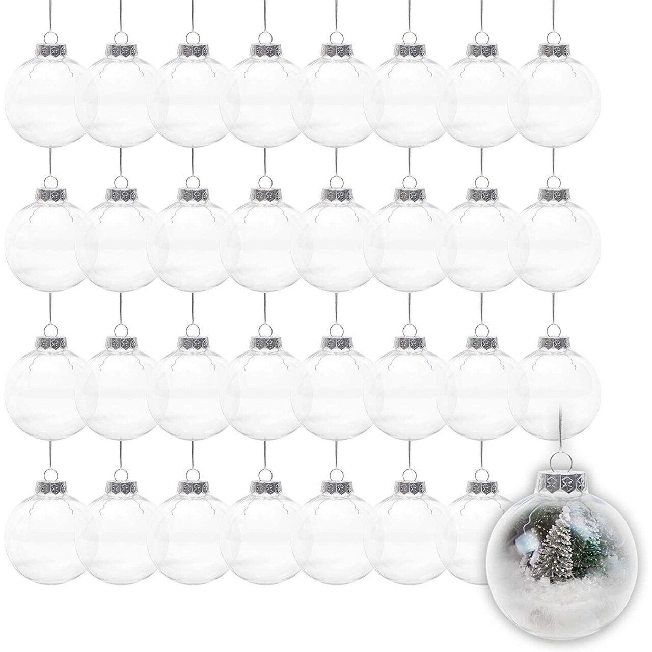 32 Pack Clear Fillable Christmas Ornaments, Arts and Crafts Supplies (3.1 in)